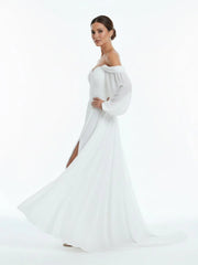 A-Line Sweetheart Long Sleeves Chiffon Sweep Train Wedding Dress