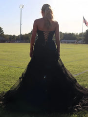 Black Strapless Tulle A Line Lone Prom Dress