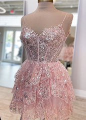 A- Line Sky Blue Sequins Multi-Layers Short Homecoming Dress