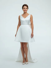 A-Line Satin V-Neck Short Wedding Dress with Large Bow