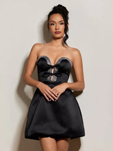 Black - Strapless A-Line Beaded Satin Homecoming Dress With Bow