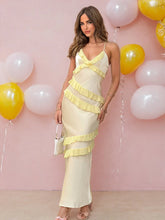 A-Line Strapless Blue Floral Printed Ruffle Tiered Long Prom Dresses with Slit