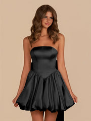 Black - Strapless A Line Satin Short Homecoming Dress With Bow