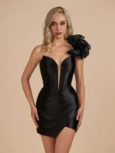 Black - Bodycon One Shoulder Ruched Corset Short Homecoming Dresses