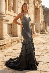 Black Spaghetti Straps Mermaid Long Prom Dress With Beading