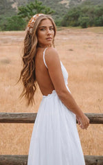 A Line Spaghetti Chiffon Lace Floor-length Sleeveless Wedding Dress