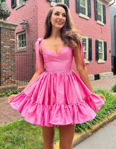 A-line Spaghetti Straps Homecoming Dress with Ruffle