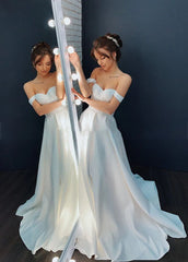 A-line Off-the-Shoulder Sleeveless Satin Simple Bride Wedding Dress