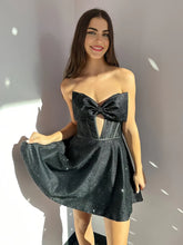 Black - Strapless A Line Beaded Cutout Homecoming Dresses With Bow