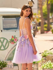 A-Line Lavender Bloom Mini Homecoming Dress