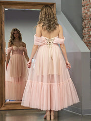 A-Line Tulle Sweetheart Tea-Length Homecoming Dress