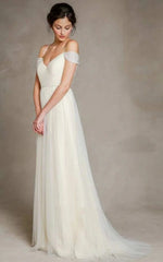 A-Line Spaghetti Straps Off-the-Shoulder Tulle Long Wedding Dress
