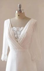 A-Line Chiffon Lace White Satin Weddig Dress