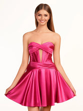 A-line Strapless Fuchsia Pleated Homecoming Dress with Keyhole