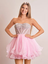 A-Line Pink Sweetheart Ruffled Short Homecoming Dress