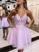 A-Line Backless Tulle Appliqued Homecoming Dress