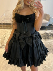 Black - Strapless Satin Ruffles A-Line Homecoming Dress With Bow