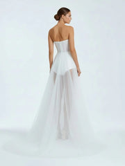 A-line Sweetheart Tulle High Split Bohemian Wedding Dresses