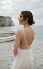 A-Line Tulle Gorgeous Deep V-Neck Open Back Double Layers Elegant Floor Length Long Dress With Sequin