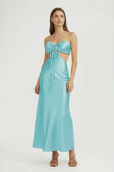 Aqua Sweetheart Sheath Satin Open Back Prom Dresses With Cutout
