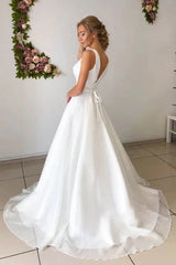A-line Attractive V-neck Simple Wedding Dress Rustic Wedding Gown