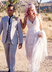 A Line Lace Wedding Dresses Nude Lining