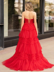 A-Line Sweetheart Tiered Long Tulle Prom Dress