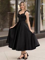 A line Sweetheart Satin Tea Length Homecoming Dress