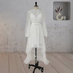 A-Line Polka Dot Illusion Charm Asymmetrical Wedding Dress