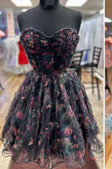 A Line Sweetheart Floral Homecoming Dress