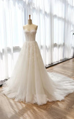 A-Line Sweetheart Sleeveless Zipper Beading Tulle Appliqued Wedding Dress