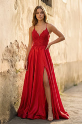 A-line Spaghetti Straps Corset Back Prom Dress With Split