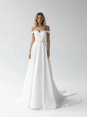 A-Line Off the Shoulder Beaded Wedding Dress