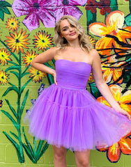A line Strapless Tulle Homecoming Dress