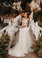 A Line V Neck Bohemian Wedding Dresses