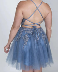 A Line Applique BlushTulle Short Homecoming Dress