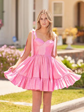 A-line Sweetheart Pink Ruffled Taffeta Homecoming Dress With Bow Straps