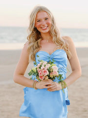 Blue - Strapless A Line Short Homecoming & Cocktail Dresses With Keyhole