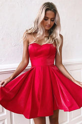 A Line Strapless Satin Homecoming Dress