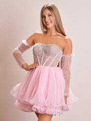 A-Line Pink Sweetheart Ruffled Short Homecoming Dress