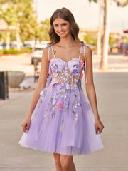 A-Line Lavender Bloom Mini Homecoming Dress