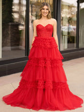 A-Line Sweetheart Tiered Long Tulle Prom Dress