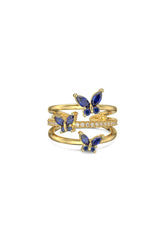 18k Gold Plated Butterfly Adjustable Triple Wrap Open Ring