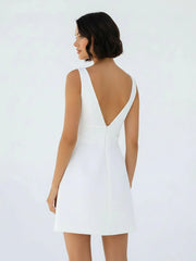 A-Line V-Neck Sleeveless Short Mini Satin Wedding Dresses