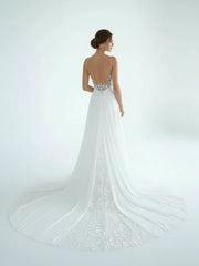 A-Line V Neck Chiffon Boho White Appliques Wedding Dresses