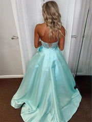 A-Line Sweetheart Lilac Beaded Long Prom Dresses With Bow