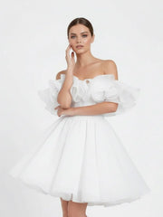 A-Line Off-The-Shoulder Sleeveless Short Mini Organza Wedding Dresses