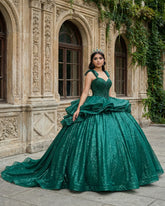 Ball-Gown Lace Emerald Green Glitters Quinceanera Dresses
