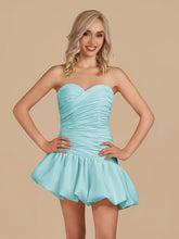 Aqua - Strapless A-Line Satin Balloon Draped Homecoming Dress