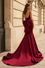 Black Square Neck Mermaid Satin Long Prom Dresses With Pearls